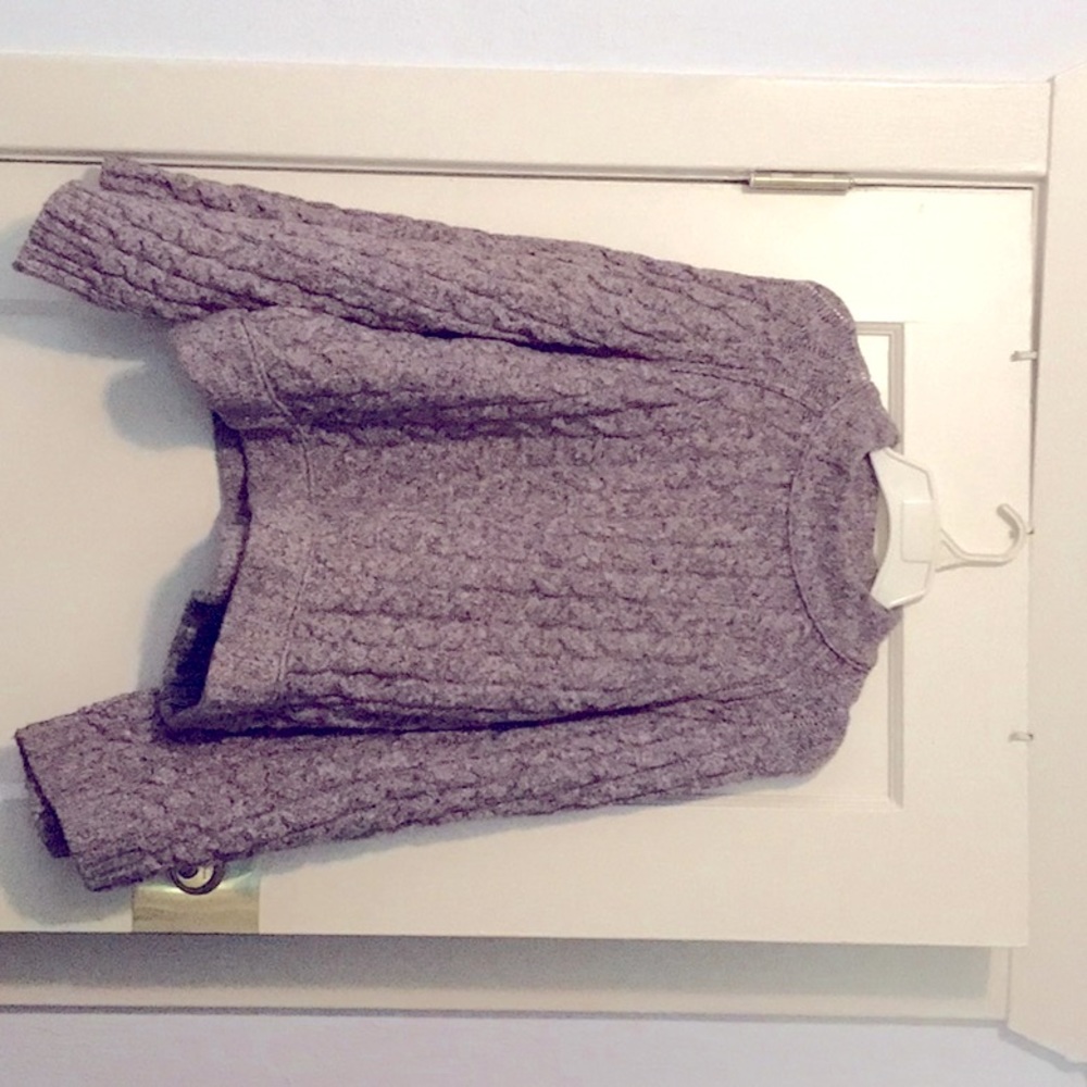 Purple Free People sweater.  Large cropped, cozy cotton with loose sleeves